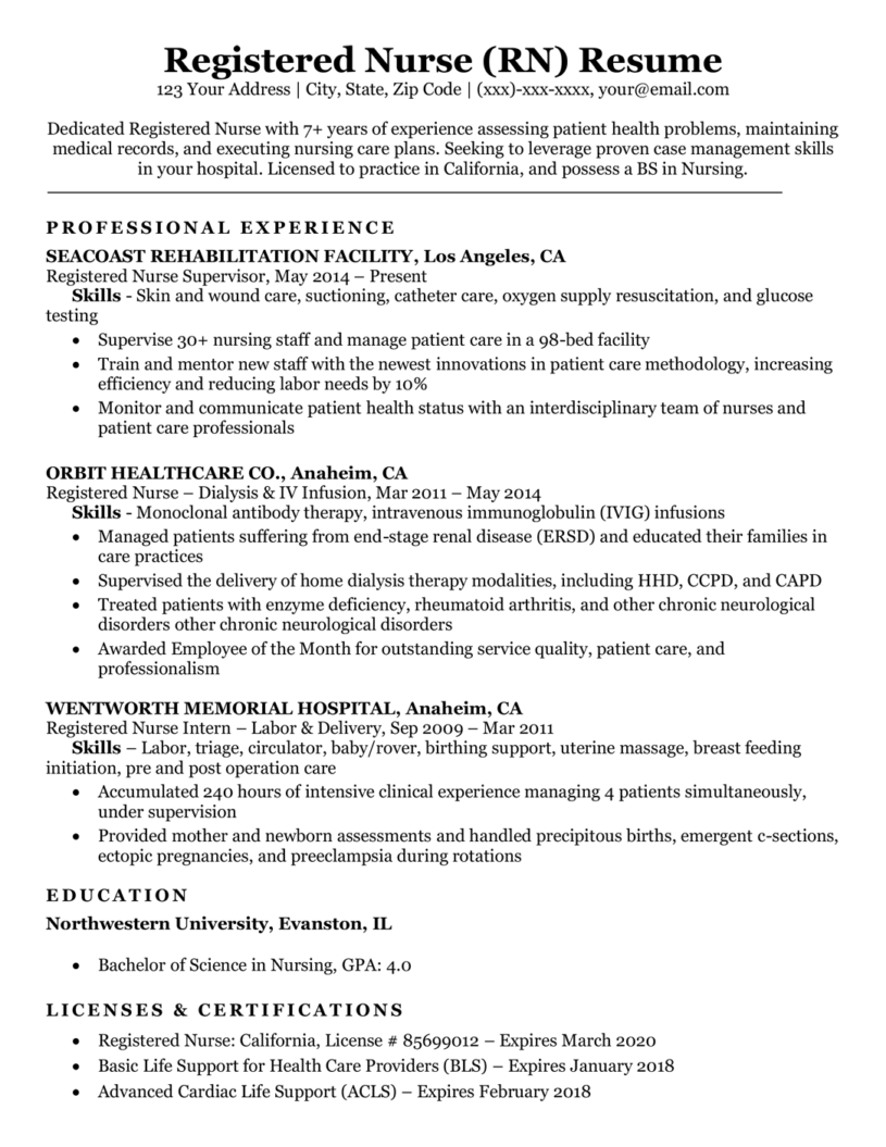 free experianced nurse resume template