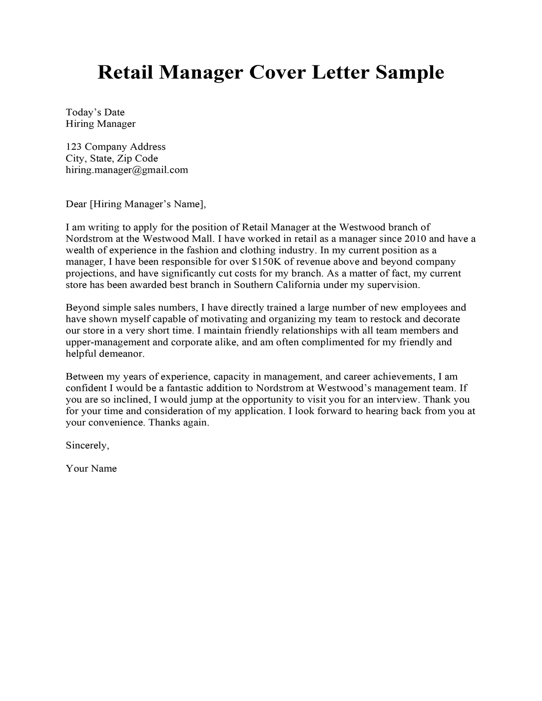 Sample Retail Cover Letter from resumecompanion.com