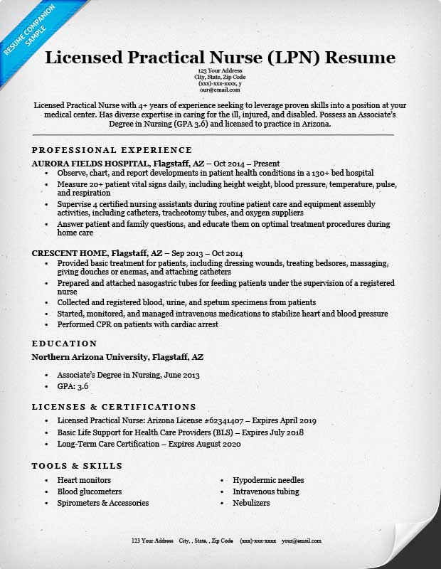 Licensed Practical Nurse (LPN) Resume Sample & Writing 