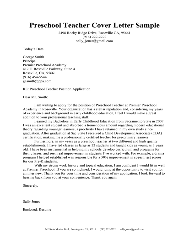 teaching position cover letter examples