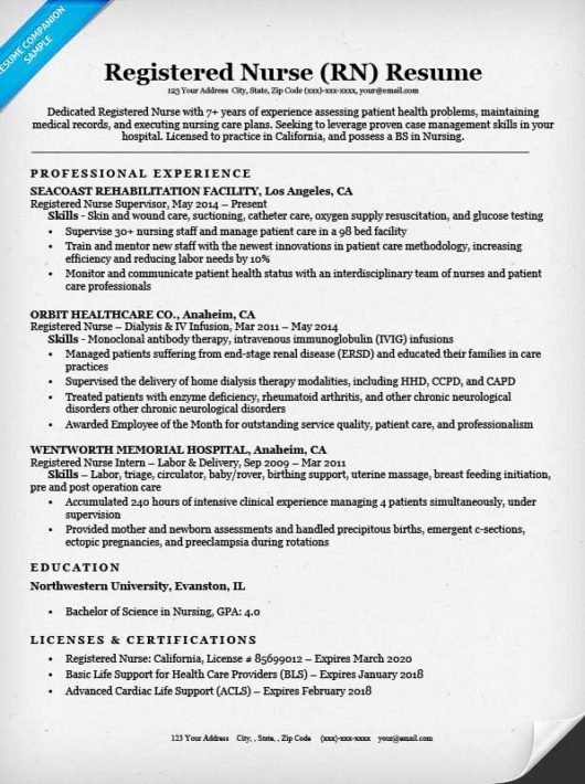 Registered Nurse RN Resume Sample  Tips  Resume Companion