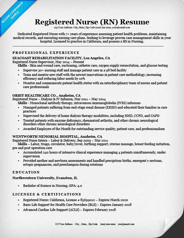 Registered Nurse (RN) Resume Sample & Tips Resume Companion