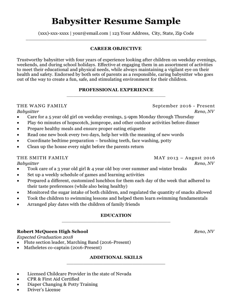 Babysitter Resume Sample Writing Tips Resume Companion