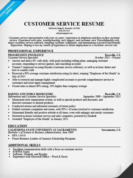 Customer Service Resume Sample - Resume Companion