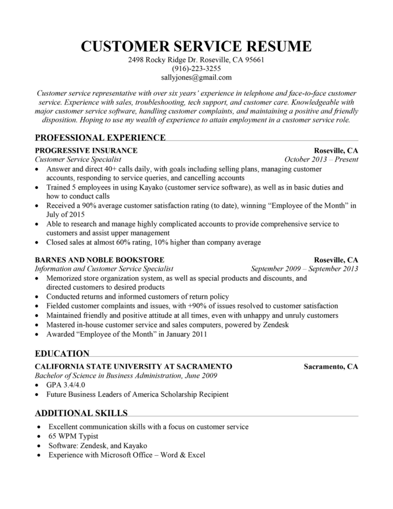 customer service specialist resume objective