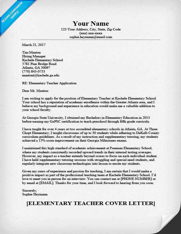 teacher cover letter examples