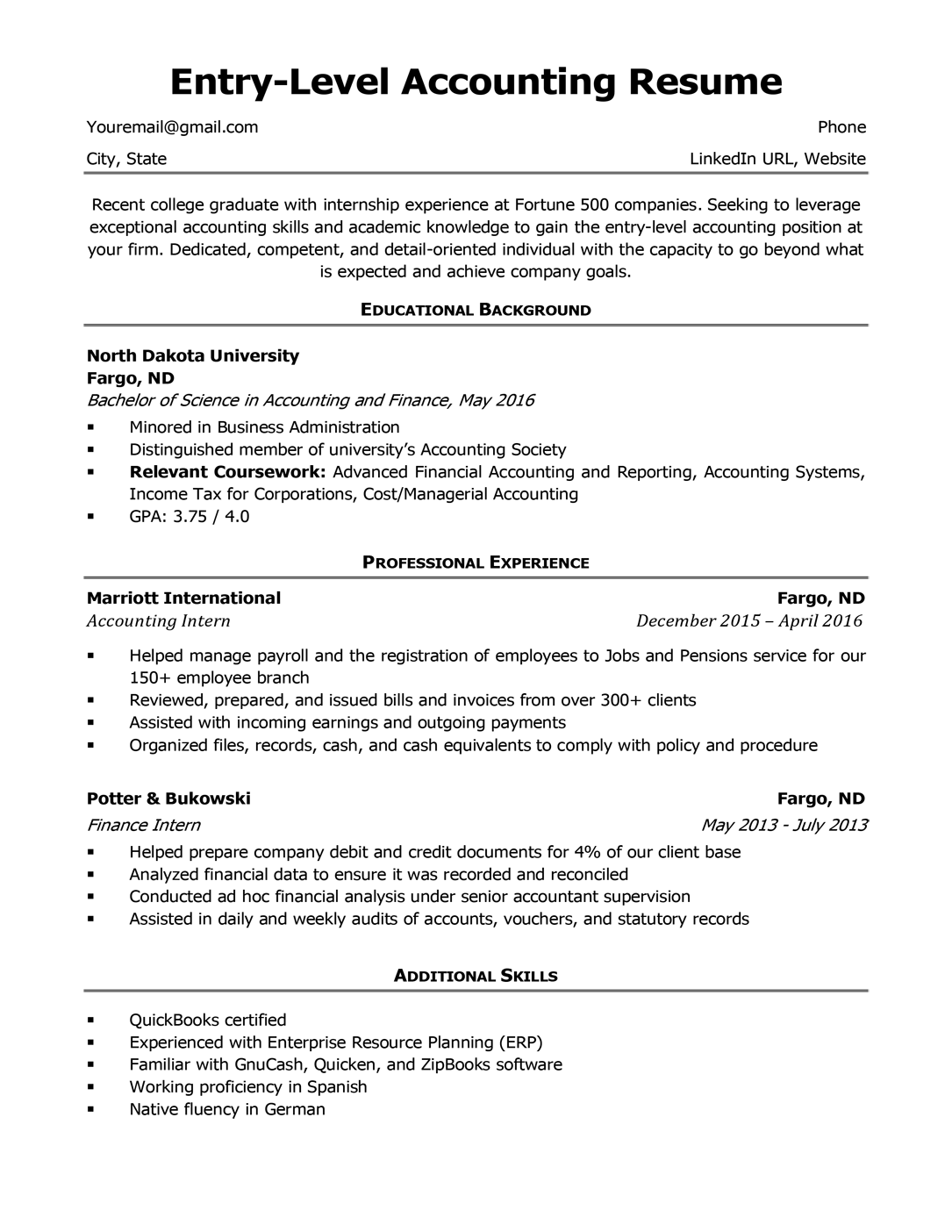 resume entry level format