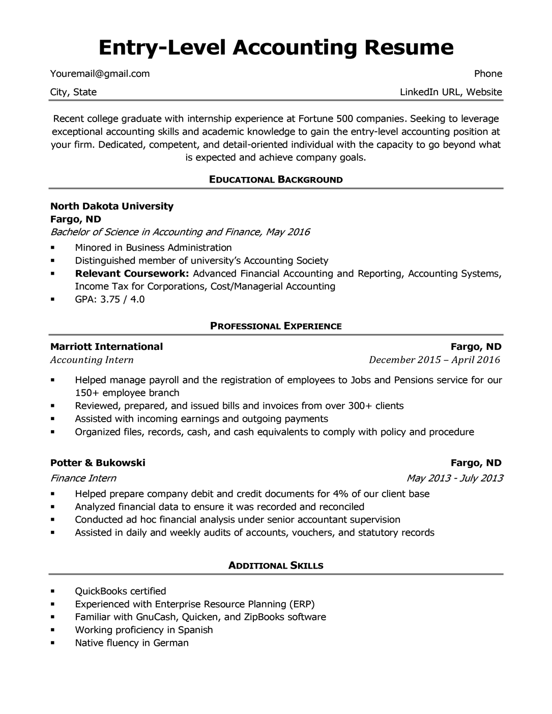 how to make resume for accounting graduate