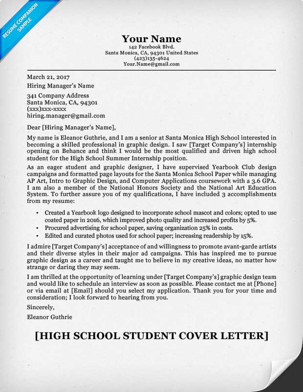 example of cover letter for college student