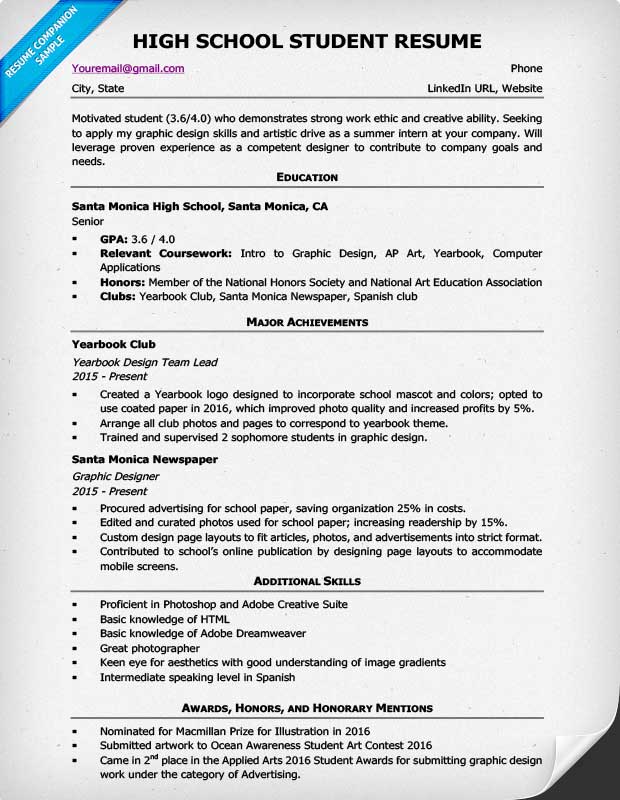 resume maker for highschool students