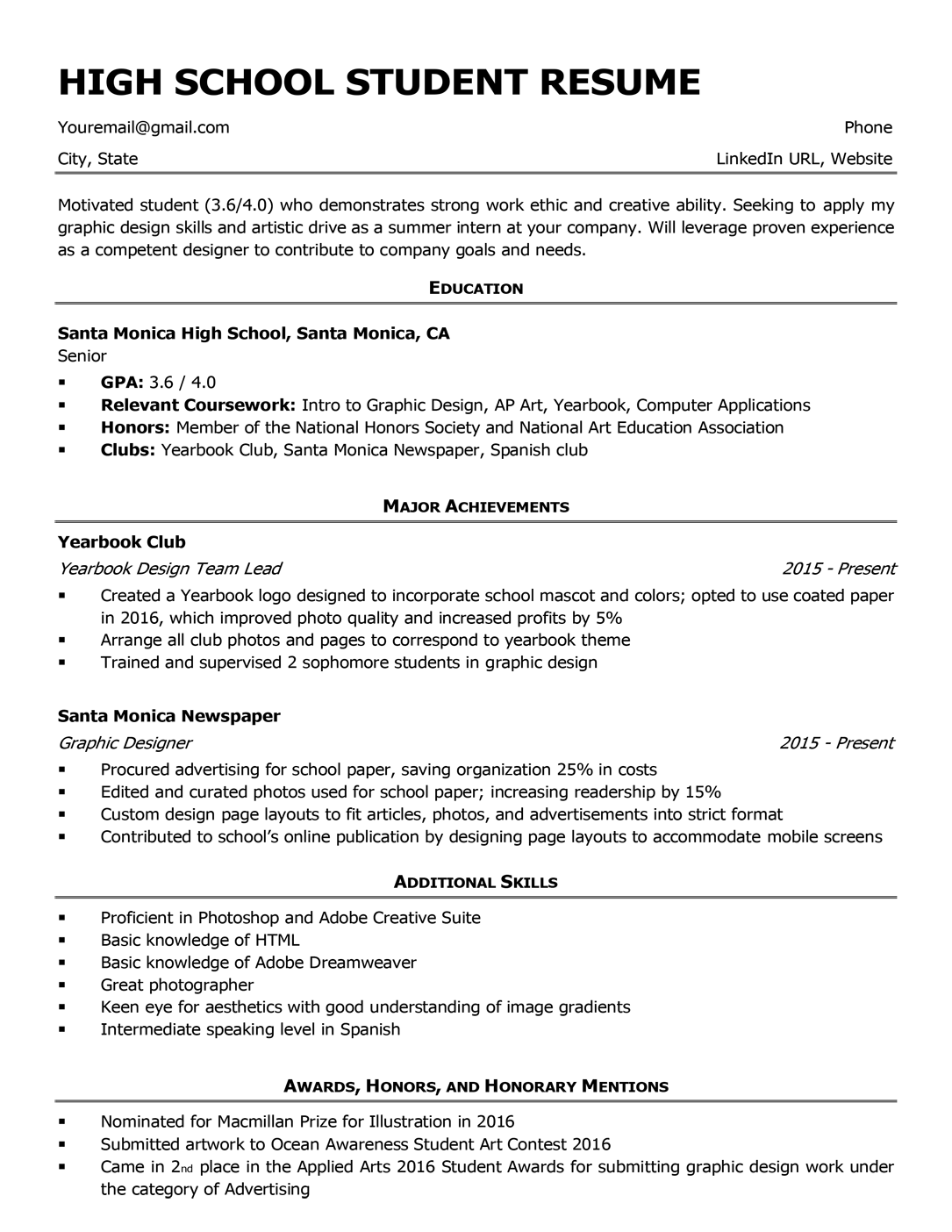 High School Resume Template Amp Writing Tips Resume Companion