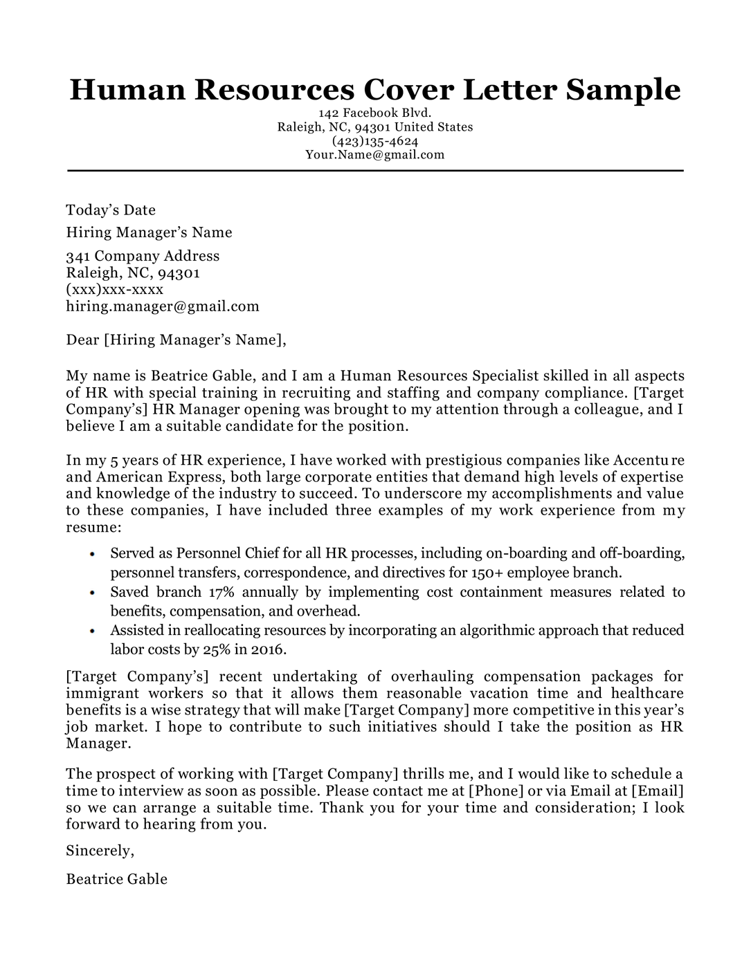 Sample Letter To Hr Manager Database Letter Template Collection