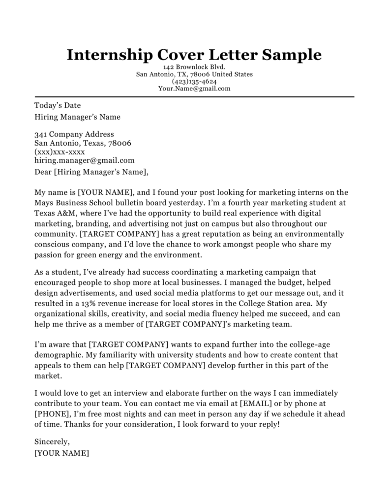 cover letter sample university