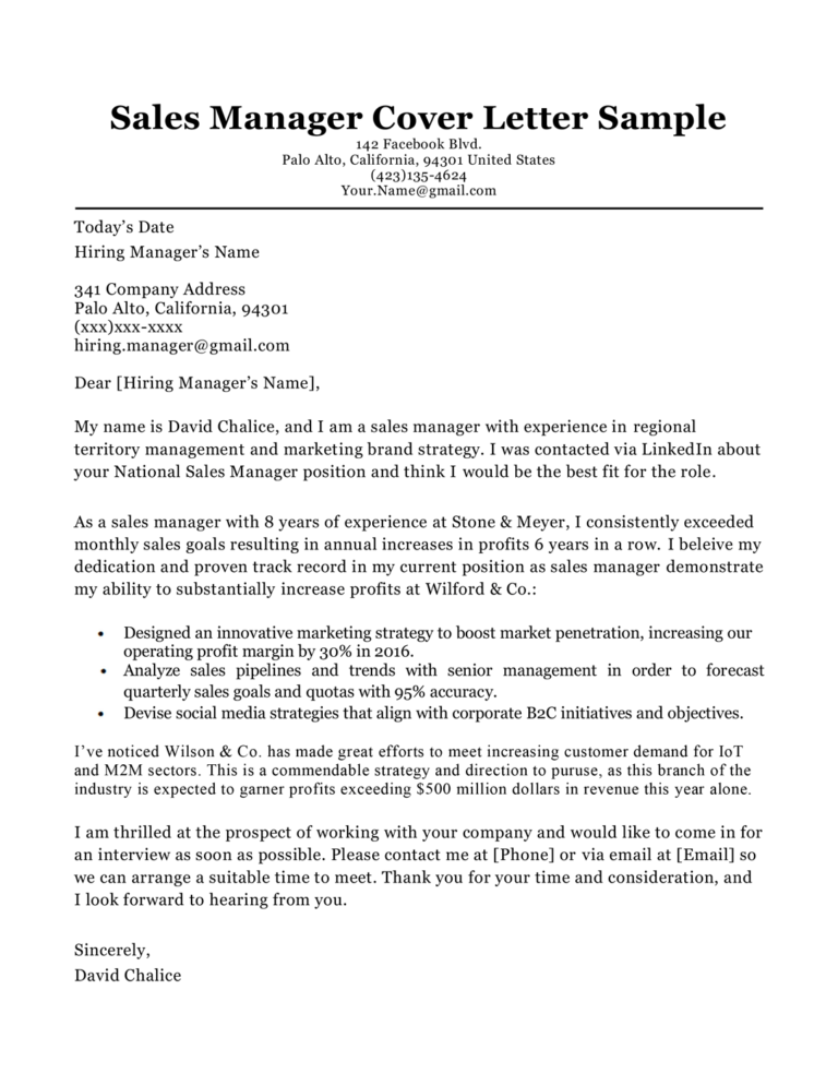 executive manager cover letter