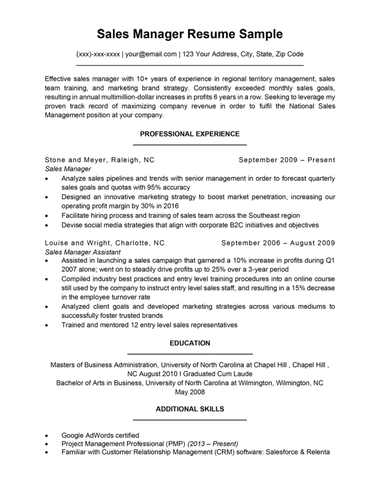resume objective examples for sales and marketing