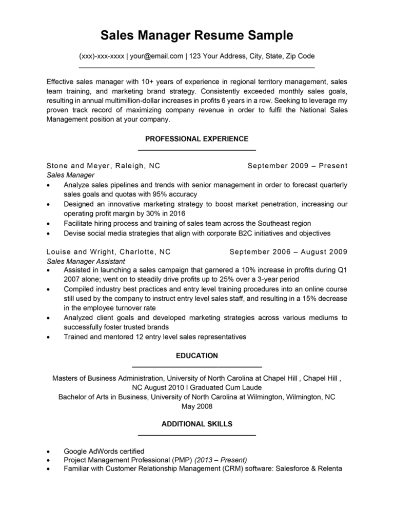 sample resume for pre sales manager