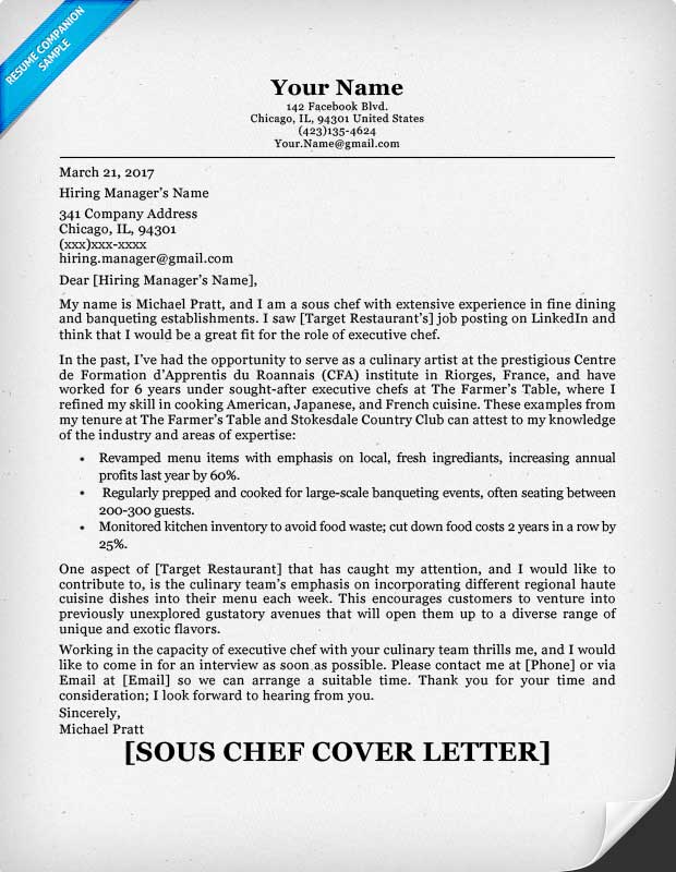 cover letter for hotel sous chef