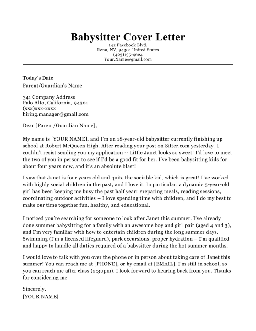 Babysitter Cover Letter Sample Tips Resume Companion   Babysitter Cover Letter Sample 815x1055 