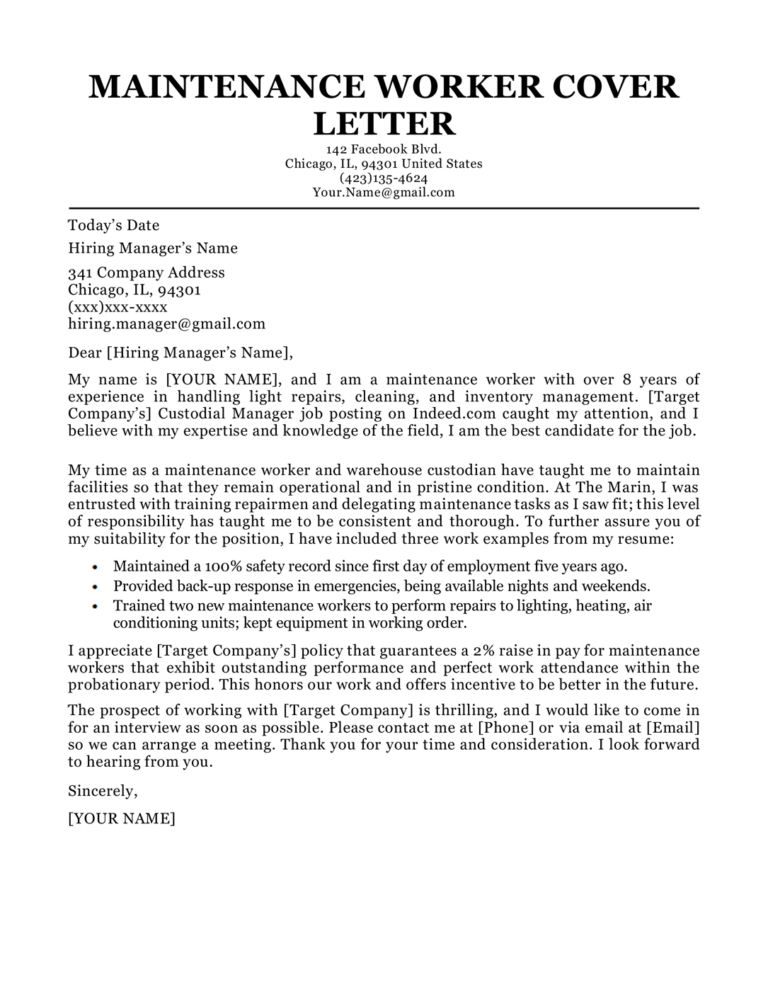 application letter for maintenance position