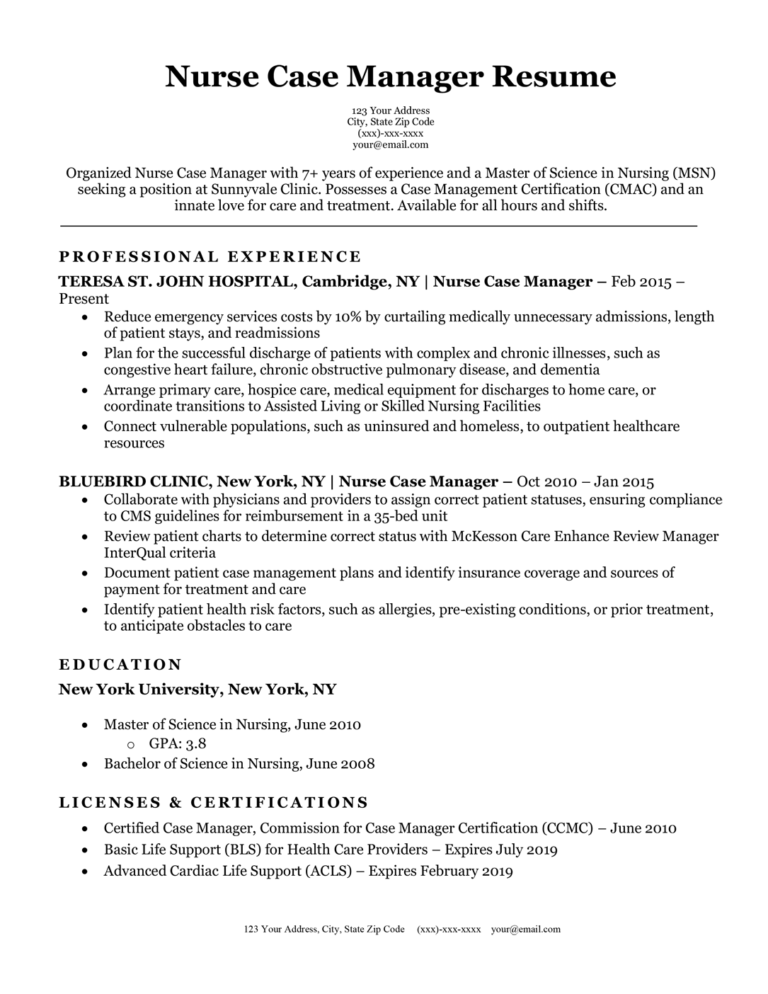 Nurse Case Manager Resume Sample Resume Companion