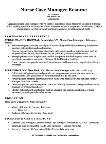 Sample Resume For Nursing Job