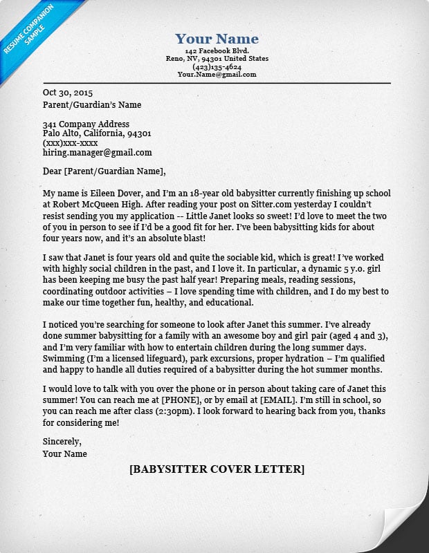 cover letter examples for babysitting