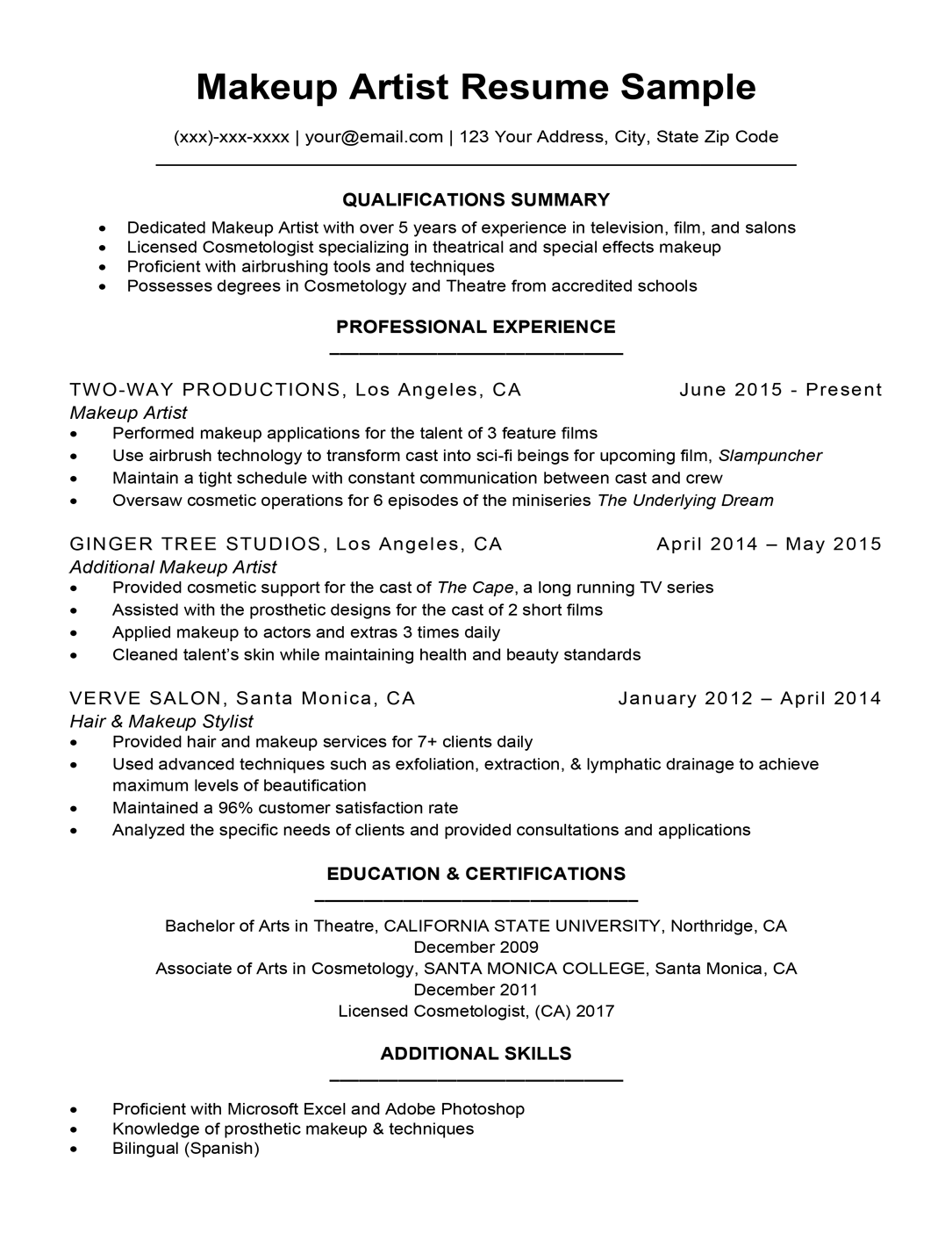 Makeup Artist Resume Sample Resume Companion