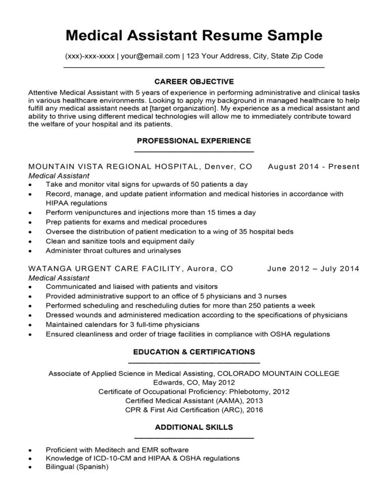 Medical Assistant Resume Sample | Resume Companion