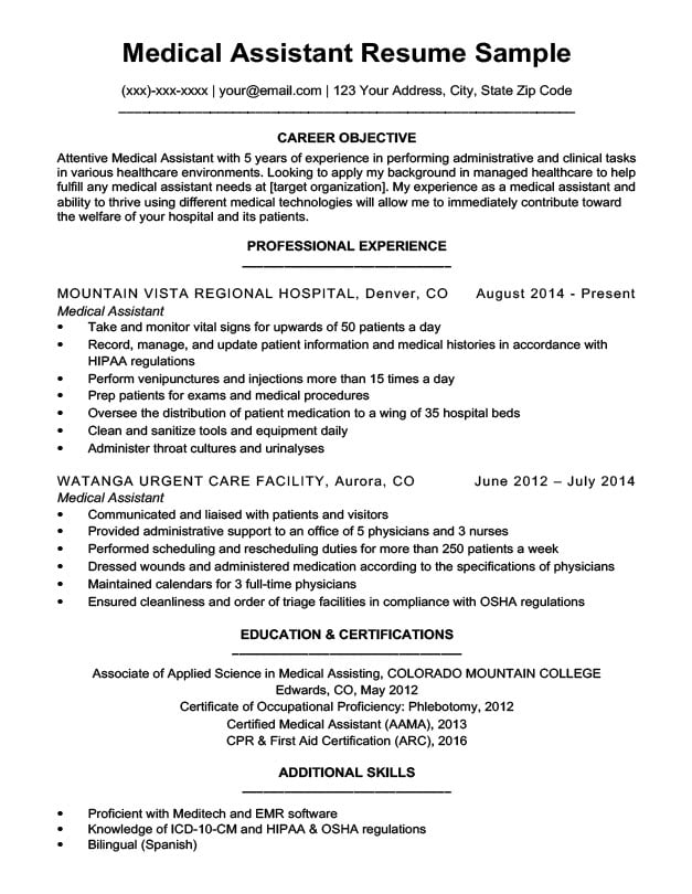 Medical Assistant Resume Sample | Resume Companion