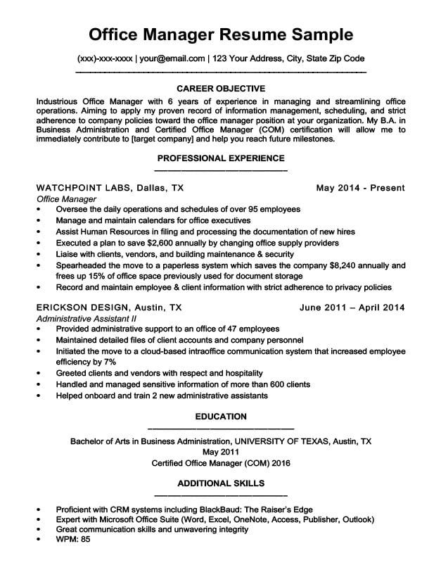 Office Manager Resume Sample Resume Companion