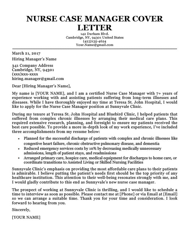 cover letter examples nursing