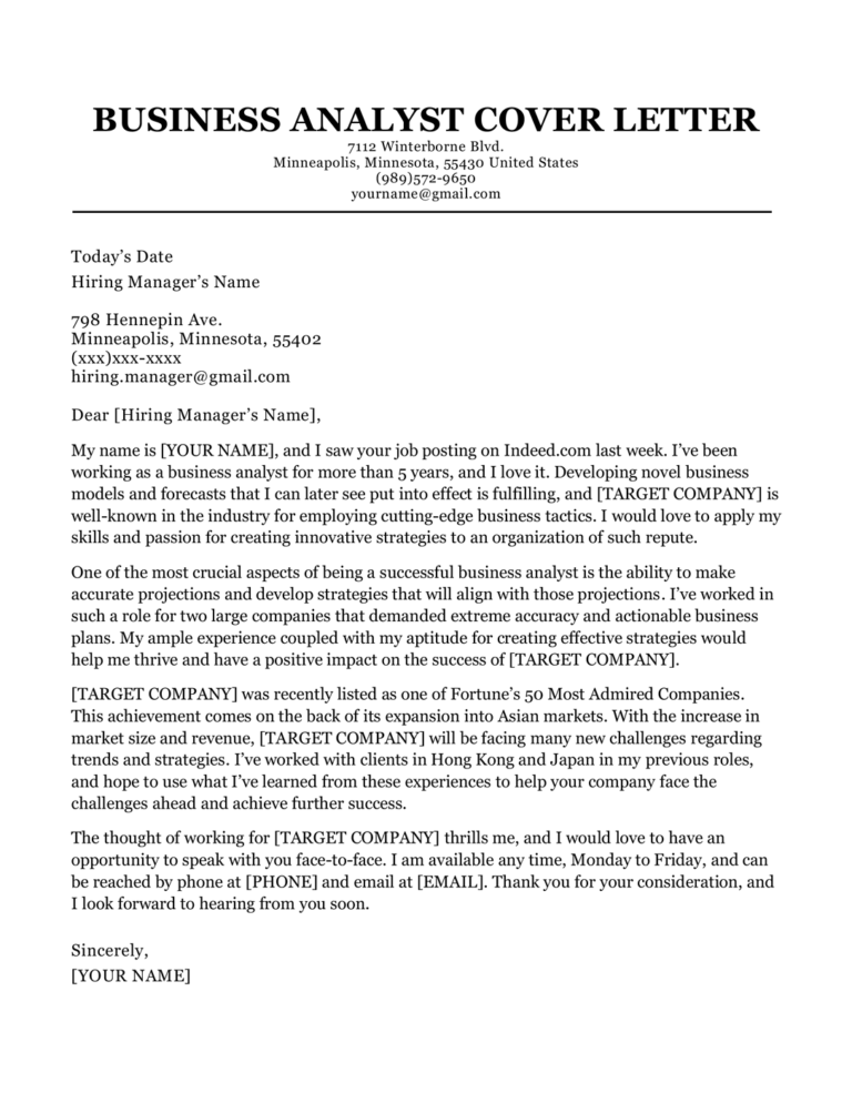 cover letter format for business analyst