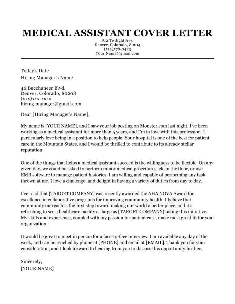 Medical Assistant Cover Letter Sample | Resume Companion