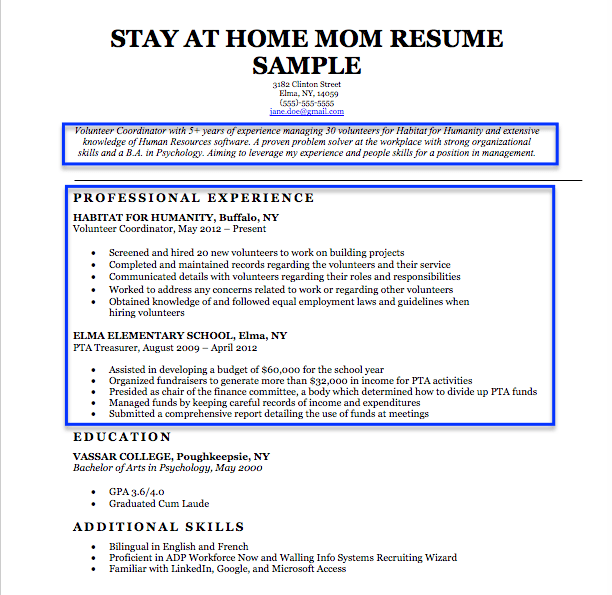 resume help for a stay at home mom