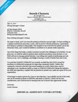 Medical Assistant Cover Letter Sample | Resume Companion