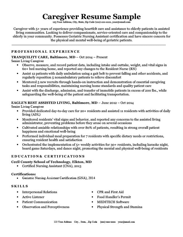 Caregiver Resume Sample & Writing Tips | Resume Companion