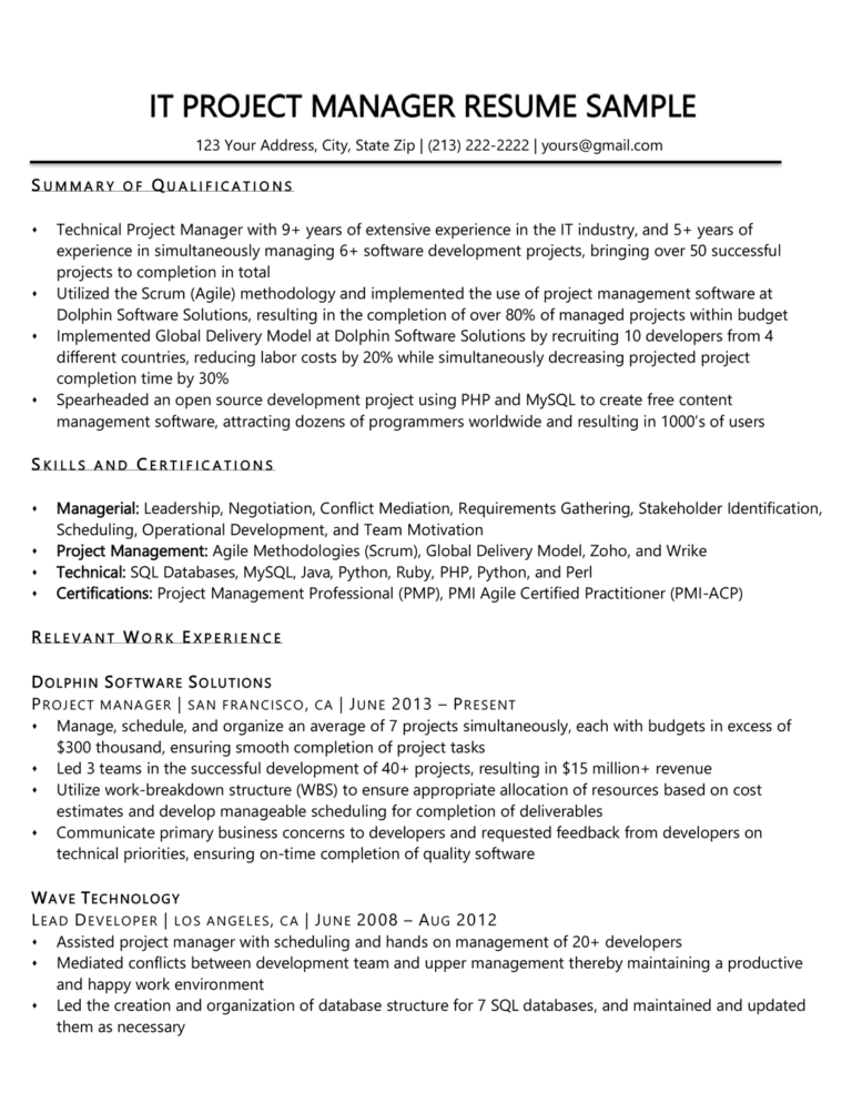 Project Manager Resume Sample & Writing Tips | Resume Companion