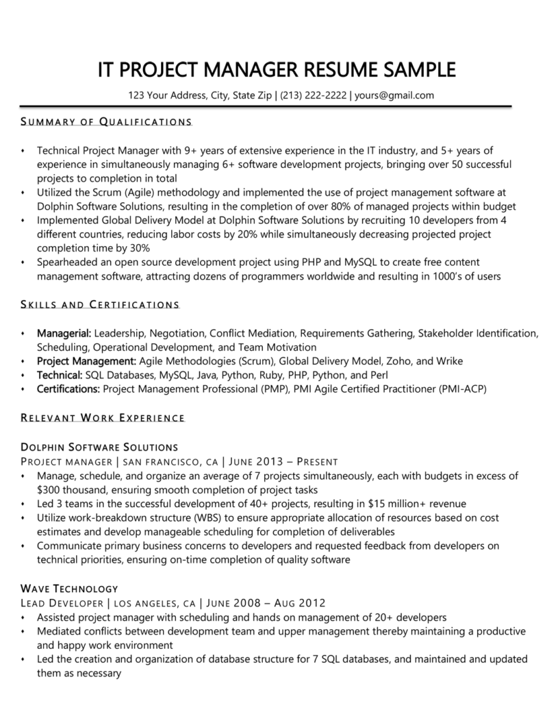 Project Manager Resume Sample & Writing Tips | Resume Companion