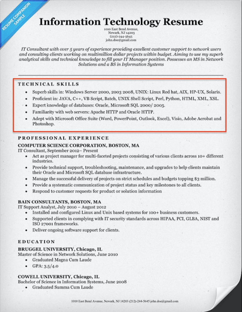 Sample Resume Technical Skills