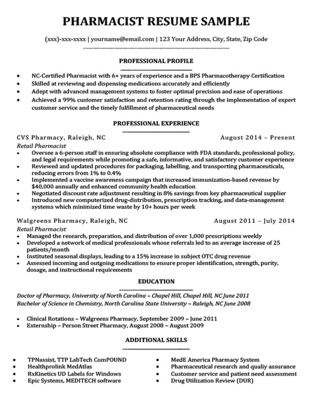 Pharmacist Resume Sample & Writing Tips