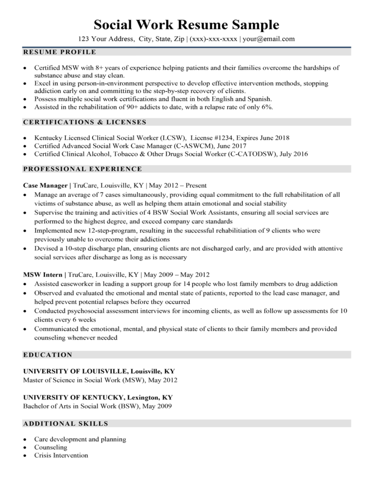 Social Work Resume Sample And Writing Tips Resume Companion