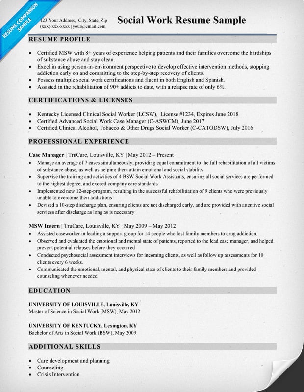 Social Work Resume Sample Writing Tips Resume Companion