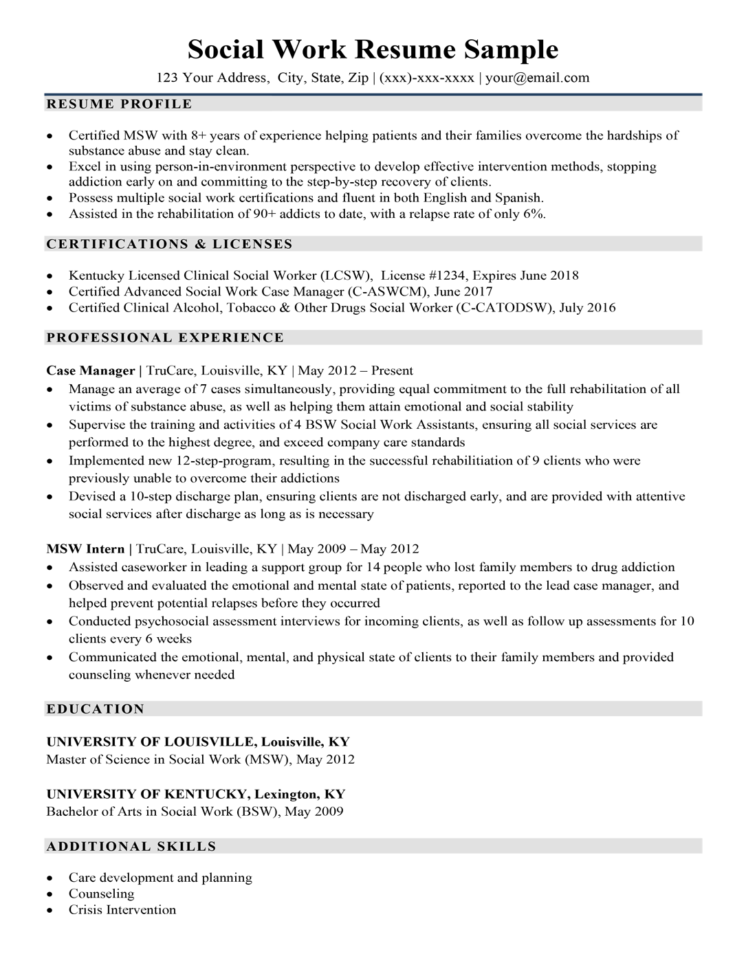 Social Work Resume Sample & Writing Tips | Resume Companion