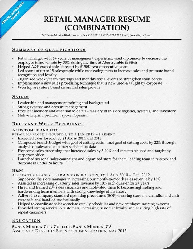 Retail Manager Resume Sample & Writing Tips Resume Companion