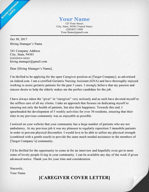 Caregiver Cover Letter Templates Free Printable Templates   Caregiver Cover Letter Example 