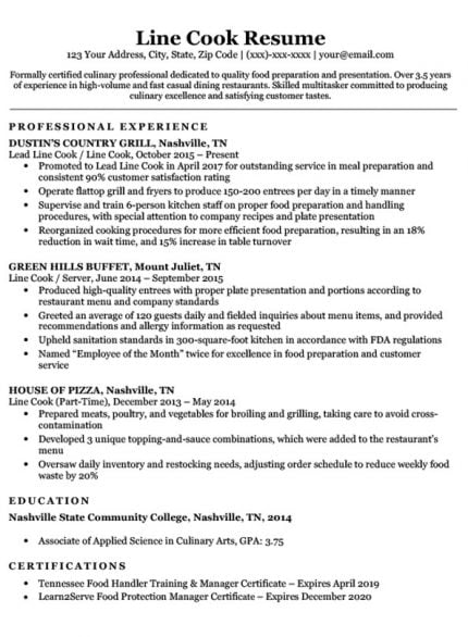 Cook Cv Sample Hq Template Documents