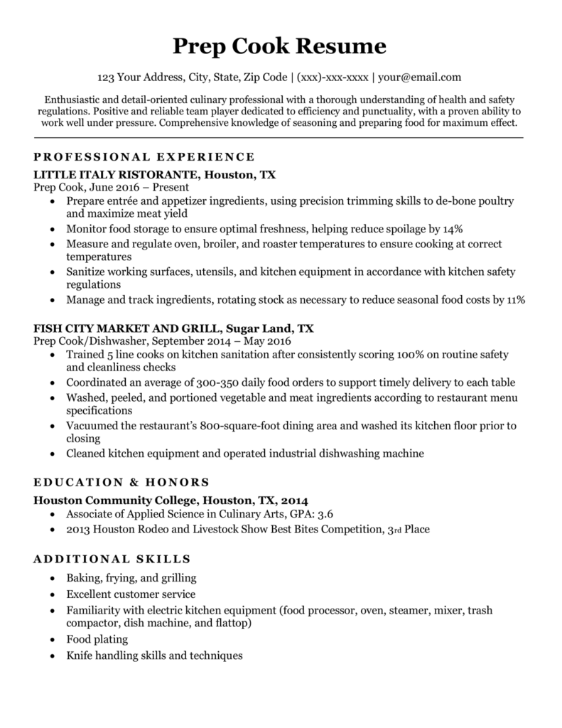 Prep Cook Resume Sample Writing Tips Resume Companion   Prep Cook Resume Sample 791x1024 