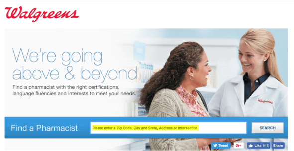 find a pharmacist search bar from walgreens website