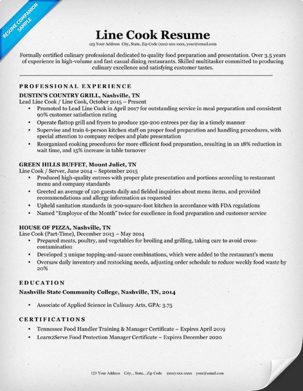 145+ Imposing Line Cook Resume