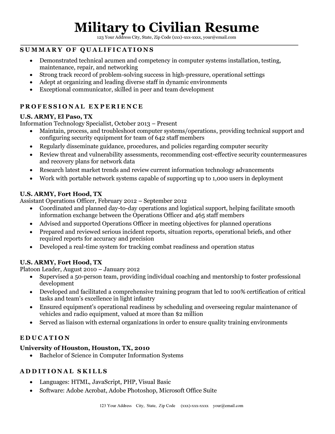 Military To Civilian Resume Sample Tips Resume Companion